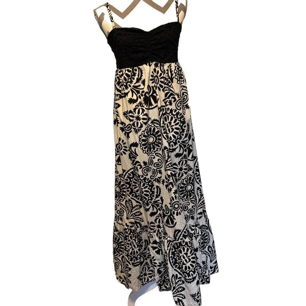 King Kong Black White Sundress Maxi Layers Italy Cotton Adjustable Straps Lace M